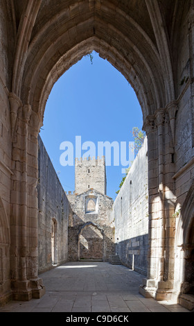 Garder vu de l'église de Nossa Senhora da Pena (aka Santa Maria da Pena) ruines, dans le château de Leiria. Leiria, Portugal. Banque D'Images