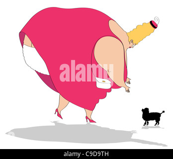 Grosse femme et petit chien Banque D'Images