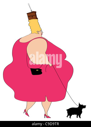 Grosse femme et petit chien Banque D'Images