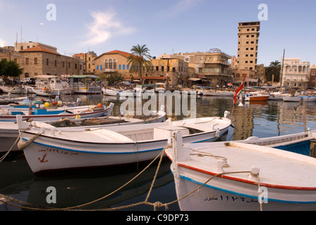 Vue générale du port de Tyr, au sud du Liban. Banque D'Images