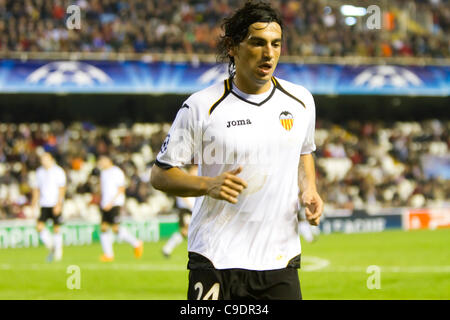 23/11/2011. Valencia, Espagne match de football entre Valencia Club de Futbol et KRC Genk, Journée 5, Ligue des Champions, Groupe E ------------------------------------- Tino Costa de Valencia CF Banque D'Images