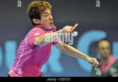 ExCel, Londres, UK, Jeudi 24/11/2011. Wong Chun Ting (Hong Kong). ITTF Pro Tour Grand Finale. Tennis de table. Londres se prépare pour 2012 Banque D'Images