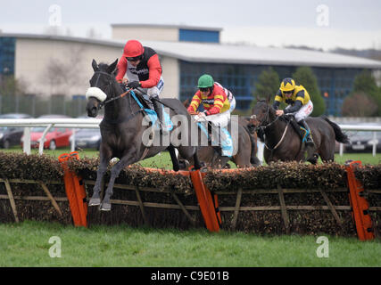 Beaucoup d'argent montée par Ruby Walsh prend le dernier vol et continue pour gagner le Sportingbet Long Distance obstacle à l'Hippodrome de Newbury, Berkshire - 26/11/2011 - CRÉDIT : Martin Dalton/TGSPHOTO Banque D'Images