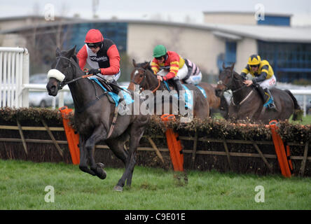 Beaucoup d'argent montée par Ruby Walsh prend le dernier vol et continue pour gagner le Sportingbet Long Distance obstacle à l'Hippodrome de Newbury, Berkshire - 26/11/2011 - CRÉDIT : Martin Dalton/TGSPHOTO Banque D'Images