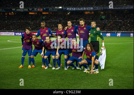 Groupe de l'équipe de Barcelone, 18 décembre 2011 - Football : l'équipe de Barcelone photo de groupe (rangée du haut - de gauche à droite) Eric Abidal, Thiago Alcantara, Sergio Busquets, Gerard Pique, Victor Valdes, (rangée du bas - de gauche à droite) Lionel Messi, Daniel Alves, Andreas Iniesta, Cesc Fabregas, Xavi et Carles Puyol avant Banque D'Images