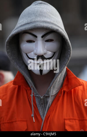 'Anonyme' protestataire à la London Guantanamo Rally Banque D'Images