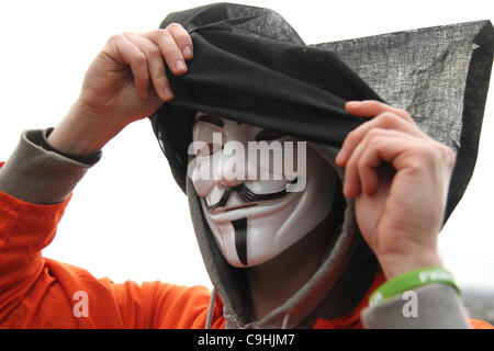 'Anonyme' protestataire à la London Guantanamo Rally Banque D'Images