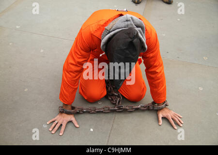 Guantanamo Londres Rallye, manifestant, Shaker Aamer, les prisonniers Banque D'Images