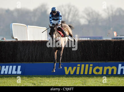 La menorah montée par Richard Johnson saute la dernière et continue pour gagner le pari avec williamhill.com sur votre mobile novices' Chase Cl2 2m à Kempton Park Racecourse, Sunbury-on-Thames, Middlesex - 14/01/2012 - CRÉDIT : Martin Dalton/TGSPHOTO/Alamy Live News Banque D'Images