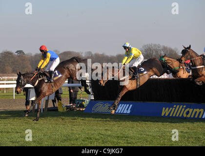 Moleskine monté par Paul Moloney dirige le domaine sur leur chemin vers la victoire dans le williamhill.com Handicap Novices' Chase Cl4 3m à Kempton Park Racecourse, Sunbury-on-Thames, Middlesex - 14/01/2012 - CRÉDIT : Martin Dalton/TGSPHOTO/Alamy Live News Banque D'Images