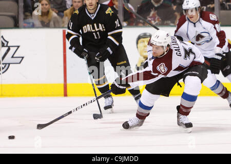 14 janvier 2012 - Dallas, Texas, États-Unis - Colorado Avalanche Avant T.J. Galiardi (39) au cours de l'action entre les Stars de Dallas et l'Avalanche du Colorado. Colorado bat Dallas 2-1 à l'American Airlines Center. (Crédit Image : © Andrew Dieb/ZUMAPRESS.com)/Southcreek Banque D'Images