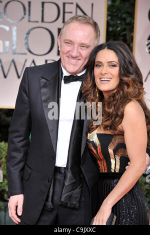 15 janvier 2012 - Los Angeles, Californie, États-Unis - François-Henri PINAULT et Salma Hayek actrice porter Gucci arrivant sur le tapis rouge pour le 69e Golden Globe Awards annuels au Beverly Hilton Hotel à Beverly Hills, Californie le dimanche. (Crédit Image : © ZUMAPRESS.com) Banque D'Images