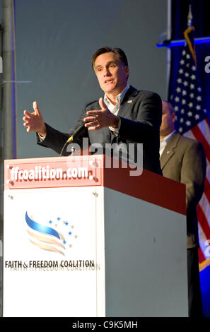 16 janvier 2012 - Myrtle Beach, SC, États-Unis d'Amérique - Mitt Romney parle lors de la Caroline du Sud, la liberté et la foi présidentielle Forum. Lancement de la Coalition Banque D'Images