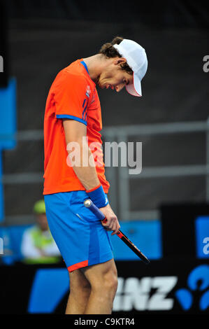 21.01.2012 Melbourne, Australie. Murray en action pendant la journée 6 de la troisième série de jeu. Andy Murray (GBR) / Michael Llodra (FRA). Joué sur Hisense Arena à l'Open d'Australie Banque D'Images