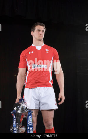 Sam Warburton (Pays de Galles) lors du lancement officiel du tournoi des Six Nations de rugby tournoi au Hurlingham Club à Londres. Banque D'Images