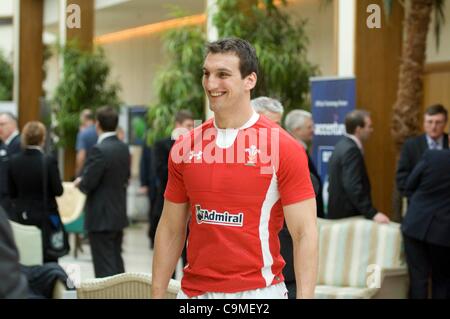 Le capitaine du Pays de Galles Sam Warburton lors du lancement officiel du tournoi des Six Nations de rugby tournoi au Hurlingham Club à Londres. Banque D'Images