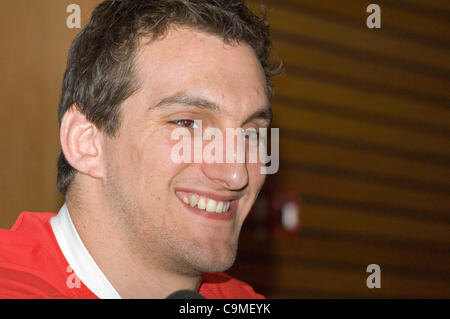 Le capitaine du Pays de Galles Sam Warburton lors du lancement officiel du tournoi des Six Nations de rugby tournoi au Hurlingham Club à Londres. Banque D'Images