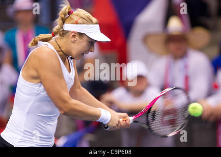 L'allemand Sabine Lisicki joue contre Petra Kvitova lors d'un match de tennis Fed Cup Allemagne vs République Tchèque à Stuttgart, en Allemagne, le dimanche 5 février 2012. (Photo/CTK Petr Sznapka) Banque D'Images