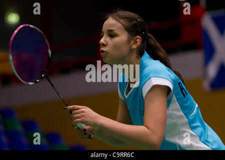 AMSTERDAM, Pays-Bas, 14/02/2012. Joueur de badminton Romina Gabdullina (Russie, photo) remporte son match contre Martina Repiska (Slovaquie) dans la phase de groupes de l'équipe européenne championnats 2012. Banque D'Images