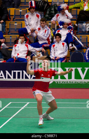 AMSTERDAM, Pays-Bas, 14/02/2012. Brice Leverdez badminton player (France, photo) perd son match contre Raul doit (Estonie) dans la phase de groupes de l'équipe européenne championnats 2012. Banque D'Images