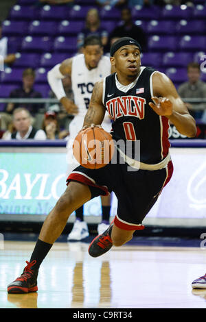 14 février 2012 - Fort Worth, Texas, US - UNLV Runnin' rebelles Guard Bellfield Oscar (0) au cours de l'action entre l'UNLV rebelles et le TCU Horned Frogs. Bat # 11 TCU UNLV 102-97 en prolongation à Daniel-Meyer Coliseum. (Crédit Image : © Andrew Dieb/ZUMAPRESS.com)/Southcreek Banque D'Images