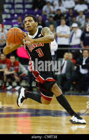 14 février 2012 - Fort Worth, Texas, US - UNLV Runnin' rebelles Guard Anthony Marshall (3) au cours de l'action entre l'UNLV rebelles et le TCU Horned Frogs. Bat # 11 TCU UNLV 102-97 en prolongation à Daniel-Meyer Coliseum. (Crédit Image : © Andrew Dieb/ZUMAPRESS.com)/Southcreek Banque D'Images