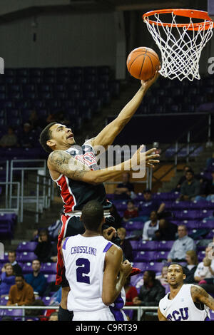 14 février 2012 - Fort Worth, Texas, US - UNLV Runnin' rebelles Guard Anthony Marshall (3) au cours de l'action entre l'UNLV rebelles et le TCU Horned Frogs. Bat # 11 TCU UNLV 102-97 en prolongation à Daniel-Meyer Coliseum. (Crédit Image : © Andrew Dieb/ZUMAPRESS.com)/Southcreek Banque D'Images