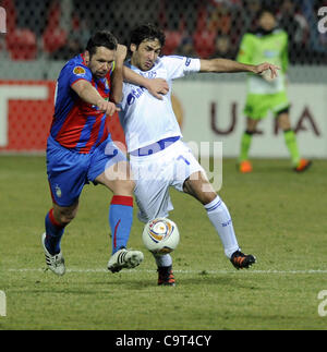 Pavel Horvath de Viktoria Plzen (à gauche) et Raul Gonzales durant la coupe Europa League, 2e tour, Viktoria Plzen vs Schalke 04 à Plzen, République tchèque, 16 février 2012. (Photo/CTK Petr Eret) Banque D'Images