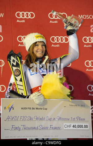 Le 21 février 2012 - Moscou, Russie - Février 21,2012.MOSCOU,RUSSIE. AUDI FIS Ski World Cup à Moscou.Sur la photo : le gagnant Julia Mancuso (crédit Image : © PhotoXpress/ZUMAPRESS.com) Banque D'Images