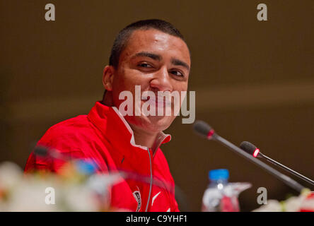 ISTANBUL, TURQUIE : le jeudi 8 mars 2012, Ashton Eaton des États-Unis d'Amérique (USA), détenteur du record du monde de l'heptathlon et la médaillée d'argent du décathlon, au cours de l'IAAF/LOC Conférence de presse tenue à la Maison olympique turc. Les Championnats du monde en salle d'athlétisme à l'Atakoy Banque D'Images