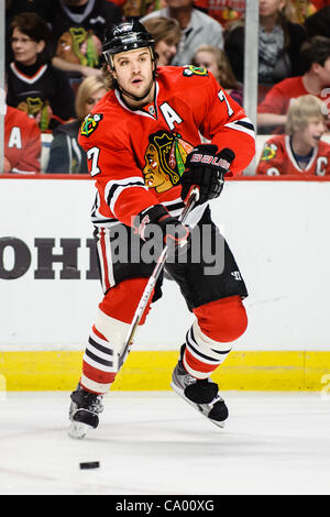 Mar. 09, 2012 - Chicago, Illinois, États-Unis - le défenseur de Chicago Brent Seabrook (7) au cours de la partie de la LNH entre les Blackhawks de Chicago et les Rangers de New York à l'United Center de Chicago, IL. Les Blackhawks défait les Rangers 4-3. (Crédit Image : © John Rowland/Southcreek/ZUMAPRESS.com) Banque D'Images