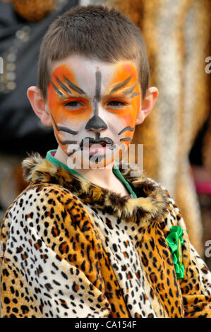 17 mars 2012 - Londonderry (Irlande du Nord, Royaume-Uni - les participants, dans des costumes colorés, au "Voyage de découverte sur le thème de la Saint Patrick's Day Parade carnaval à Londonderry. Banque D'Images