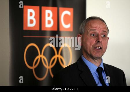 UK, patrons de la BBC révèlent leurs plans pour la couverture des Jeux Olympiques de 2012 la voile à la Weymouth and Portland National Sailing Academy, Portland, Dorset, Angleterre. David Holdsworth, contrôleur de BBC English Régions. 22/03/2012 Photo par : Dorset Service de média. Banque D'Images