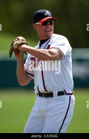 Chipper Jones (Braves), le 18 mars 2012 - MLB : Chipper Jones des Braves d'Atlanta au cours d'un stage de printemps match contre les Orioles de Baltimore au stade Champion à ESPN Wide World of Sports à Lake Buena Vista, Florida, United States. (Photo de Thomas Anderson/AFLO) (JOURNAL JAPONAIS OUT Banque D'Images