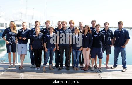 L'équipe olympique 2012 Go appuyez sur Appeler à Weymouth et Portland Sailing Academy, 29/05/2012 Photo par : DORSET MEDIA SERVICE Banque D'Images