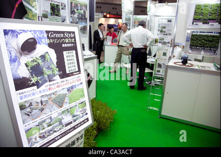 131, mai 2012, Tokyo, Japon - Les visiteurs viennent sur le réseau intelligent de l'automobile et l'industrie de l'exposition suivante juste pour regarder les nouveaux véhicules et technologies de fabrication. Le réseau intelligent et de l'exposition Salon de l'industrie de l'automobile 2012 suivant montre la prochaine génération de véhicules et de l'industrie manufacturière travaillant avec e Banque D'Images