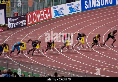 ROME . 31 mai : Usain Bolt fonctionne et gagne 100 m course de vitesse au Golden Gala dans le stade olympique le 31 mai 2012 à Rome Banque D'Images