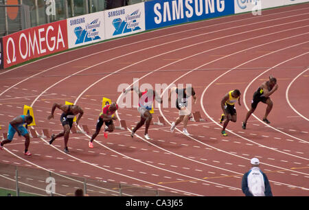 ROME . 31 mai : Usain Bolt fonctionne et gagne 100 m course de vitesse au Golden Gala dans le stade olympique le 31 mai 2012 à Rome Banque D'Images