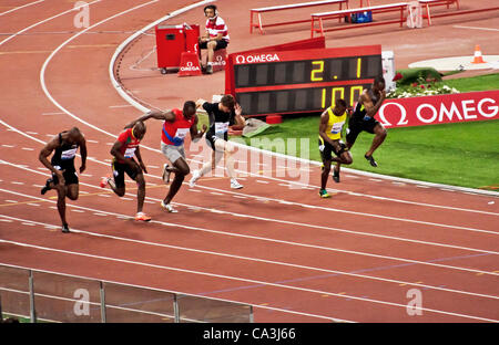 ROME . 31 mai : Usain Bolt fonctionne et gagne 100 m course de vitesse au Golden Gala dans le stade olympique le 31 mai 2012 à Rome Banque D'Images