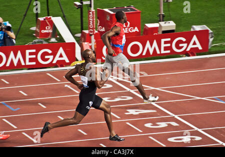 ROME . 31 mai : Usain Bolt fonctionne et gagne 100 m course de vitesse au Golden Gala dans le stade olympique le 31 mai 2012 à Rome Banque D'Images