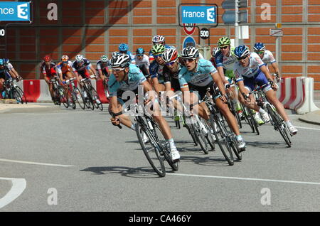 04.06.2012. Seyssins, France. Critérium du Dauphiné Libéré, l'étape 1, Seyssins à Saint Vallier, Omega Pharma - Quick Step 2012, Tony Martin, Bert Grabsch, Saint Vallier Banque D'Images