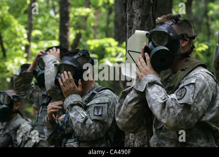 22 mai 2012, Paju corée du sud-- des soldats américains stationnés en Corée du Sud participent à un domaine d'experts, à Paju Qualification Badge médical près de la zone démilitarisée séparant les deux Corée, au nord de Séoul. Banque D'Images