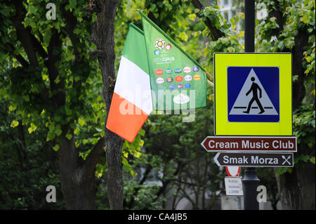 06.06.2012 Gdansk, Pologne. République d'Irlande Conférence de presse tenue à l'hôtel Haffner, Gdansk.drapeaux irlandais à l'extérieur de l'hôtel. Banque D'Images