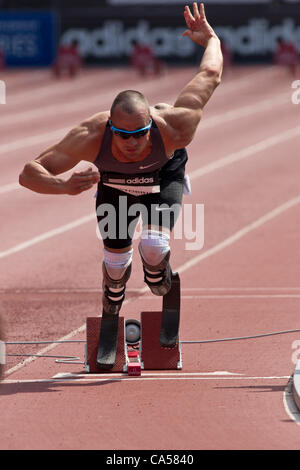 Oscar Pistorius (RSA) en compétition dans l'épreuve du 400 m à 2012 le Grand Prix de NEW YORK, Icahn Stadium, Randall's Island, New York Banque D'Images