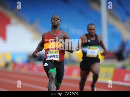 22.06.2012 Birmingham, Angleterre : 100m cliniques montre Dwain Chambers en action au cours de l'Aviva essais au stade Alexandra. Banque D'Images