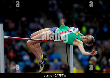 23.06.2012 Birmingham, England, UK. AVIVA 2012 Athlétisme, essais olympiques. Emma Perkins, saut en hauteur Femmes en action à l'Alexander Stadium. Banque D'Images