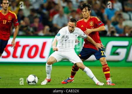 Franck Ribery (FRA), David Silva (ESP), 23 juin 2012 - Football : UEFA EURO 2012 football match de quart de finale entre l'Espagne 2-0 France à la Donbass Arena de Donetsk, Ukraine. (Photo par D. Nakashima/AFLO) [2336] Banque D'Images
