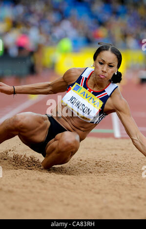 24.06.2012 Birmingham, Angleterre. AVIVA 2012 Athlétisme, essais olympiques. Jade Johnson, Women's Long Saut en action à l'Alexander Stadium. Banque D'Images