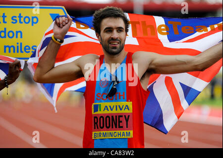 24.06.2012 Birmingham, Angleterre. AVIVA 2012 Athlétisme, essais olympiques. Martyn Rooney, remporte le 400 mètres hommes à l'Alexander Stadium. Banque D'Images