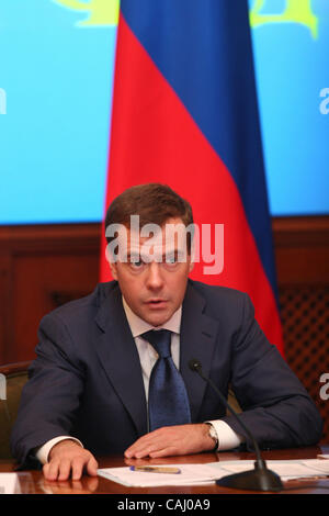 Premier vice-premier ministre Dmitri Medvedev visites Ministère russe de la Défense Bureau pour rencontrer des commandants militaires des forces armées russes. Banque D'Images